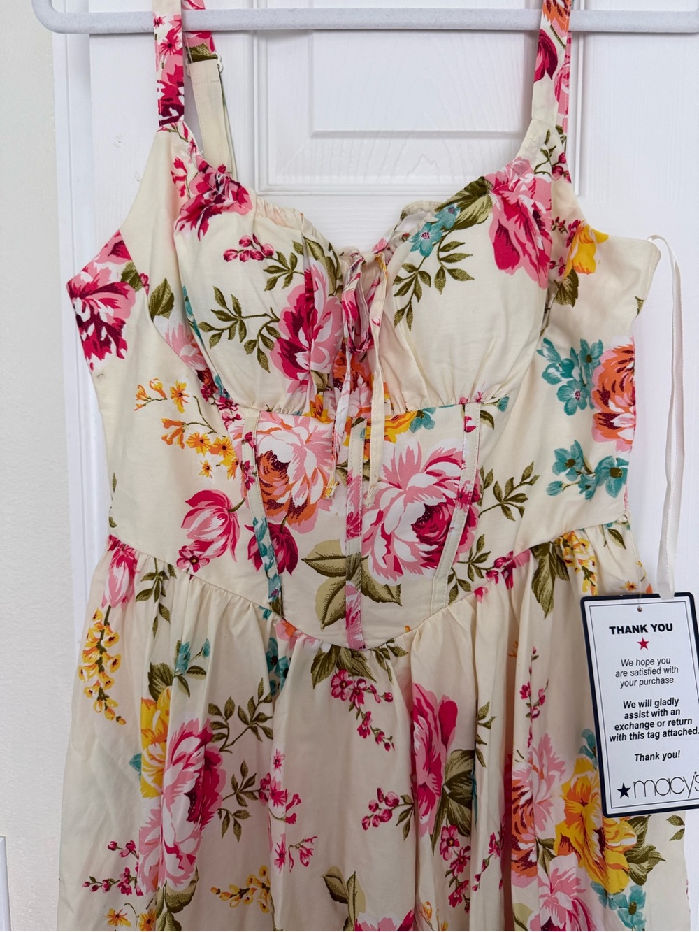 Floral Cream Midi Dress with Pink & Yellow Blooms - Picture 3 of 8